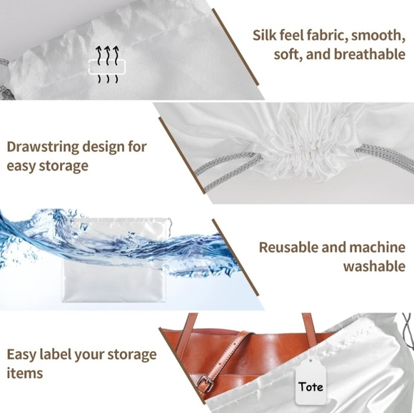 White Satin (Set Of 2) Drawstring Dustbag And Label - Picture 3 of 3